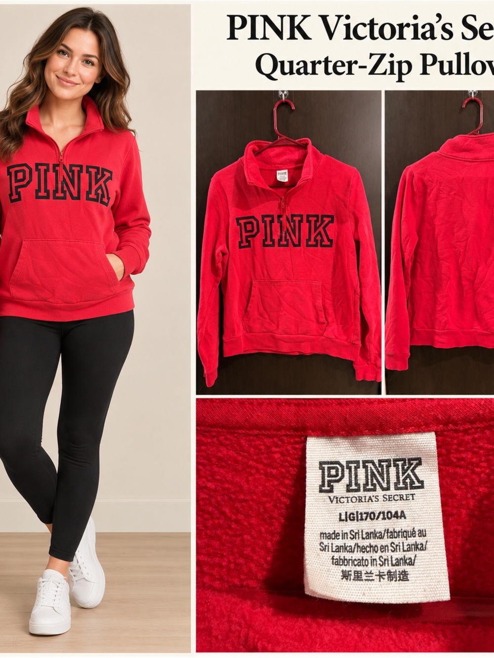 PINK Victoria's Secret Red Quarter-Zip Pullover Sweatshirt